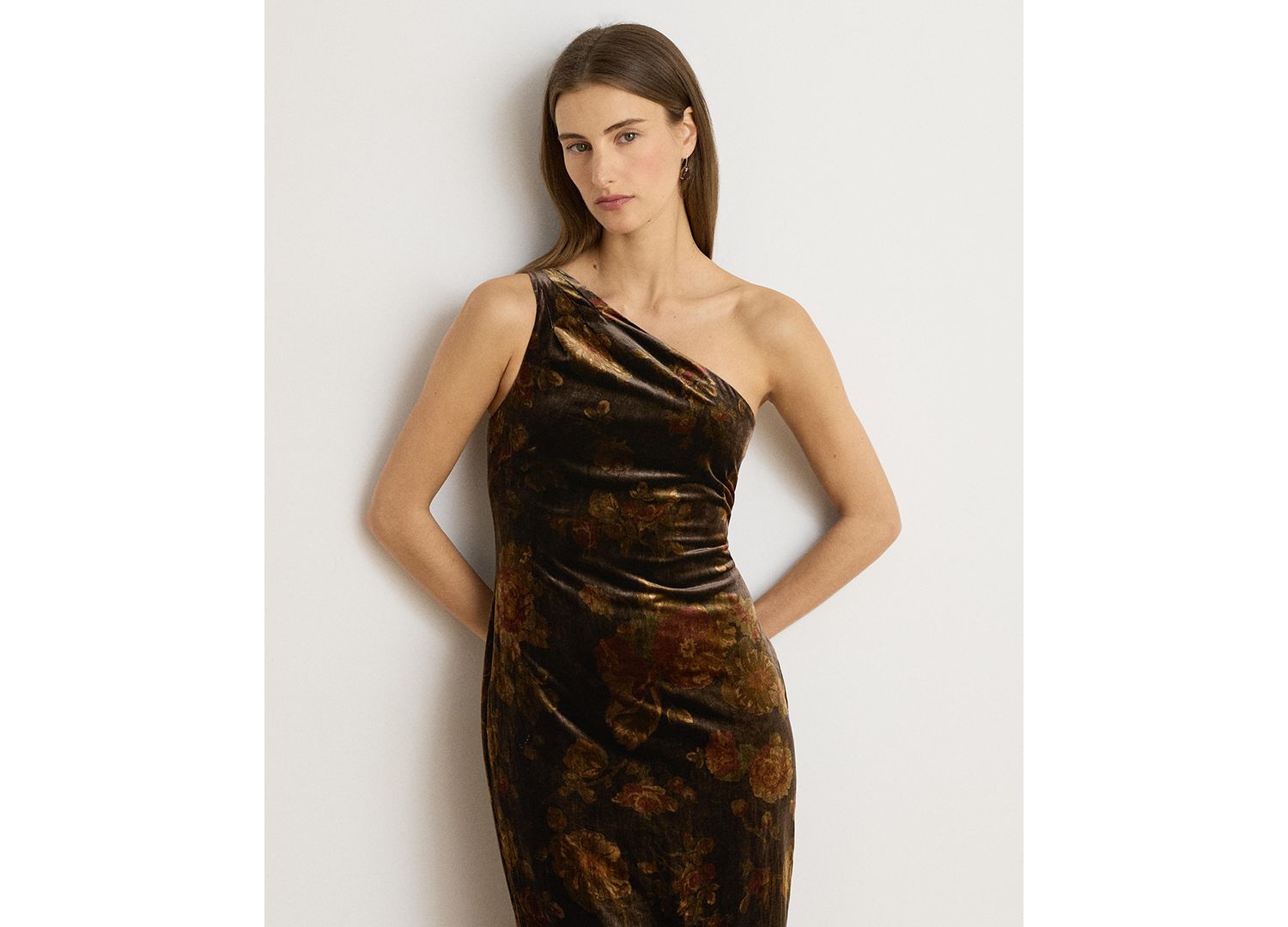 Women's One-Shoulder Floral Velvet Gown