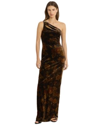 Women's One-Shoulder Floral Velvet Gown
