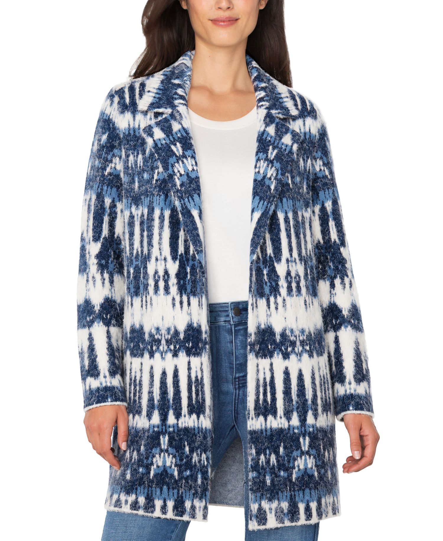 Women's Open-Front Ikat Jacquard Sweater Coat