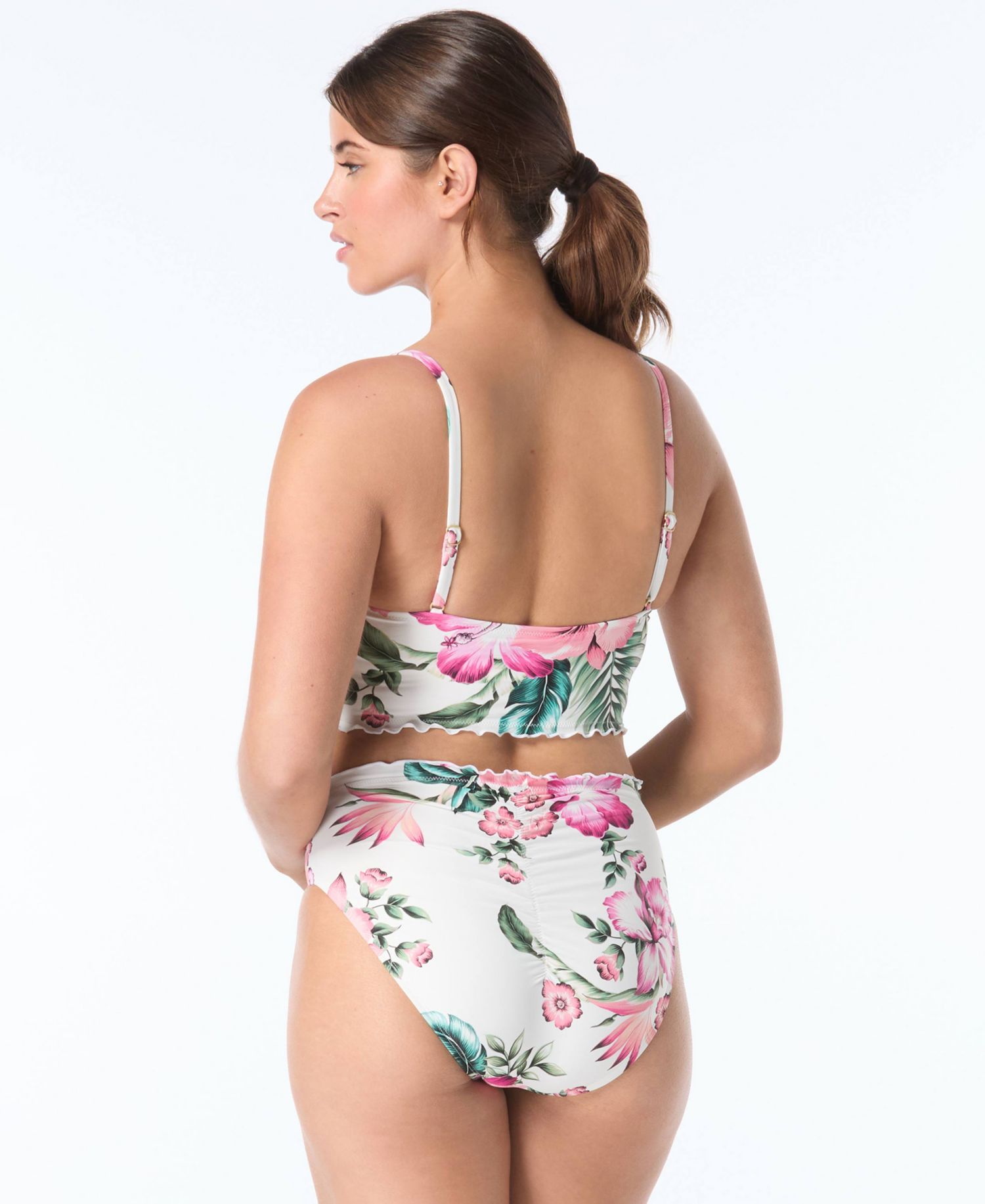 Women's Lavish Push-Up Floral Sweetheart-Neck Bikini Top and Crescent High-Waisted Ruched Bikini Bottom