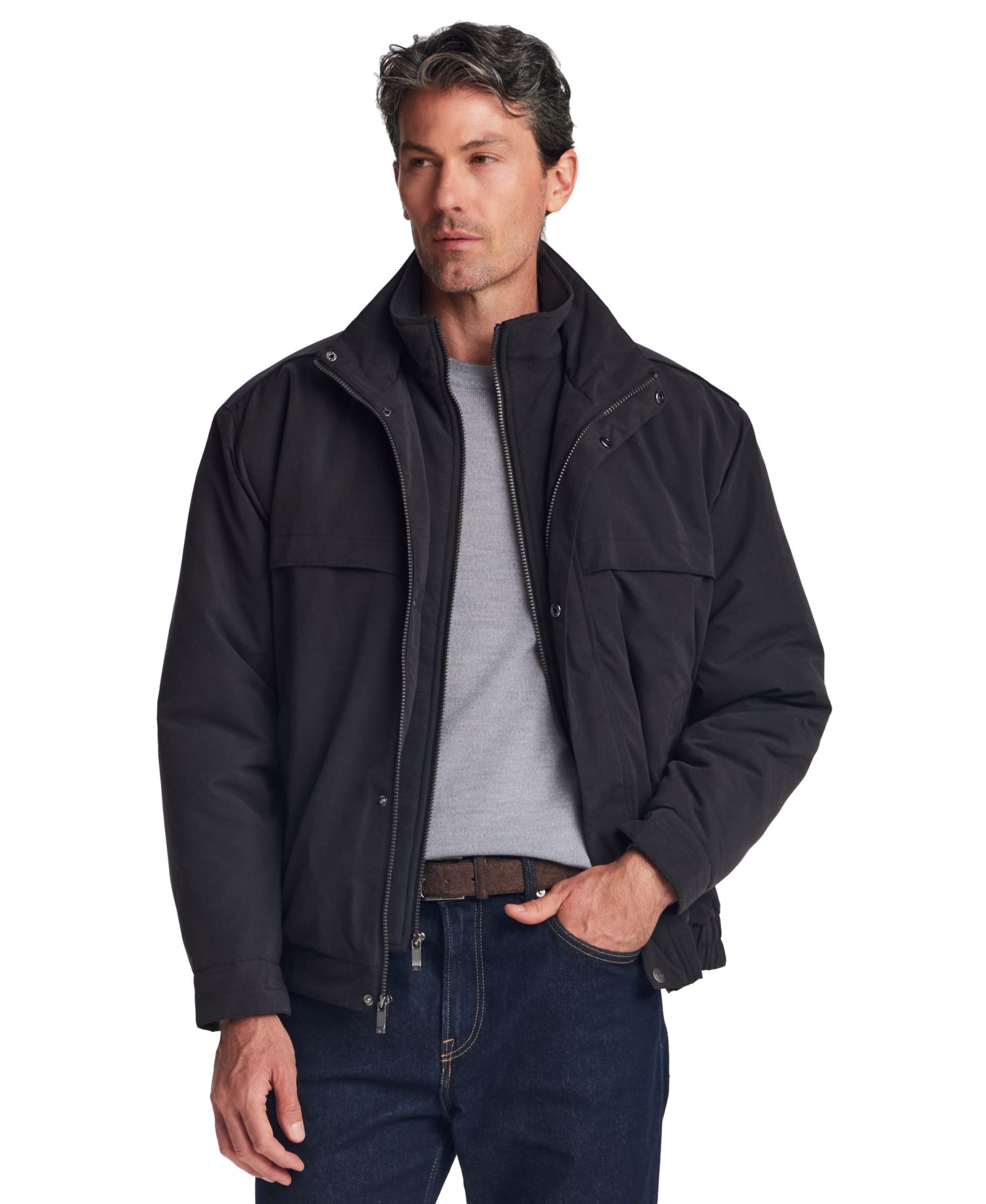 Men's Microfiber Fleece-Lined Bib Front Bomber Jacket