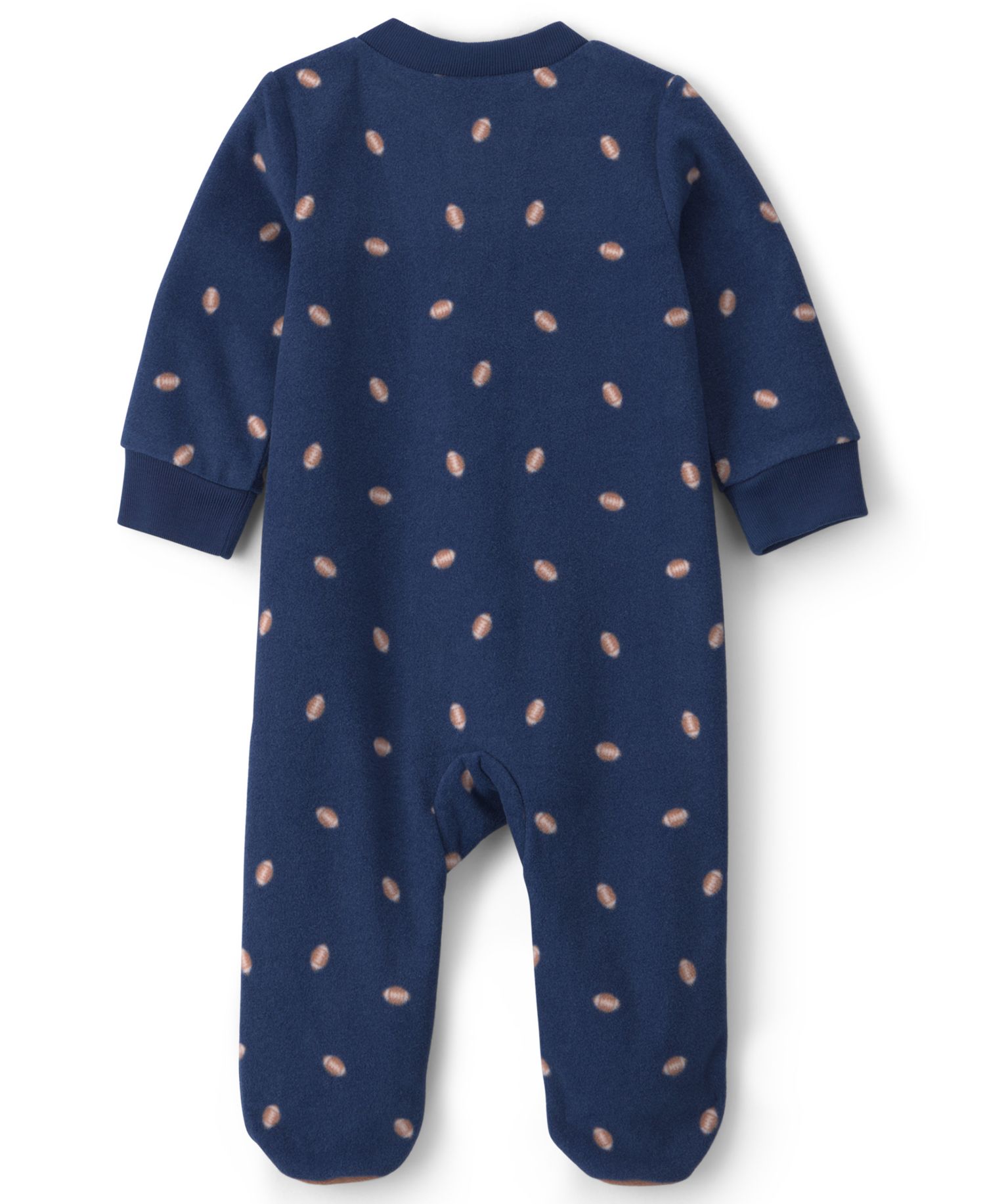 Baby Boys' Football-Print Fleece 2-Way Zip Footed Pajamas