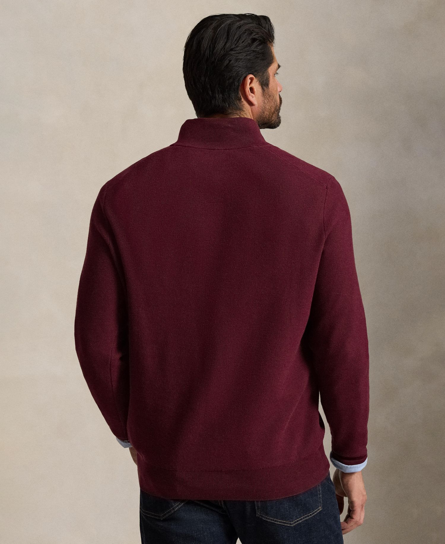 Men's Mesh-Knit Quarter-Zip Cotton Sweater