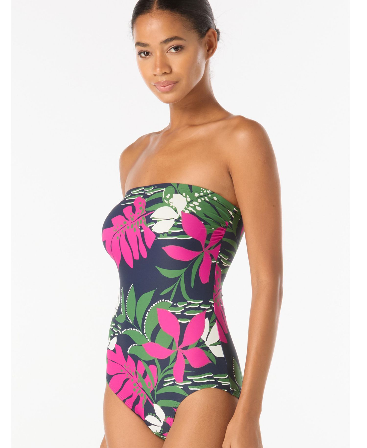 Women's Floral-Print Bandeau One-Piece Swimsuit with Adjustable Straps
