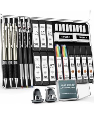 25Pieces Mechanical Pencil Set with Case, 0.5/0.7/0.9mm and 2mm Leads, Technical Drawing Kit for Teens