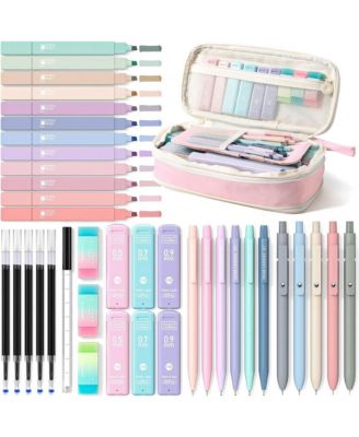 39Pieces Aesthetic Stationery Set w/Case, 12 Highlighters, 5 Gel Pens, 6 Pencils