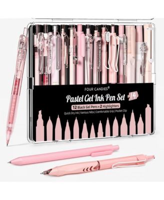 Writing Ink Pens with 2Pack Highlighter, Cute Retractable 0.5mm Smooth Writing Pens