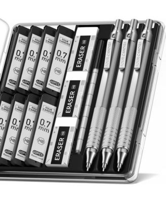 0.7mm Mechanical Pencil Set with Case, 3Pieces Metal with 480 HB Lead Refills and Erasers