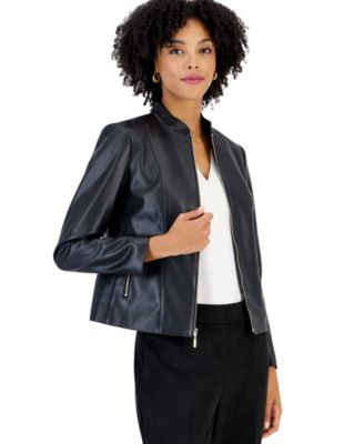 Petite Moto Fitted Zipper-Pocket Jacket