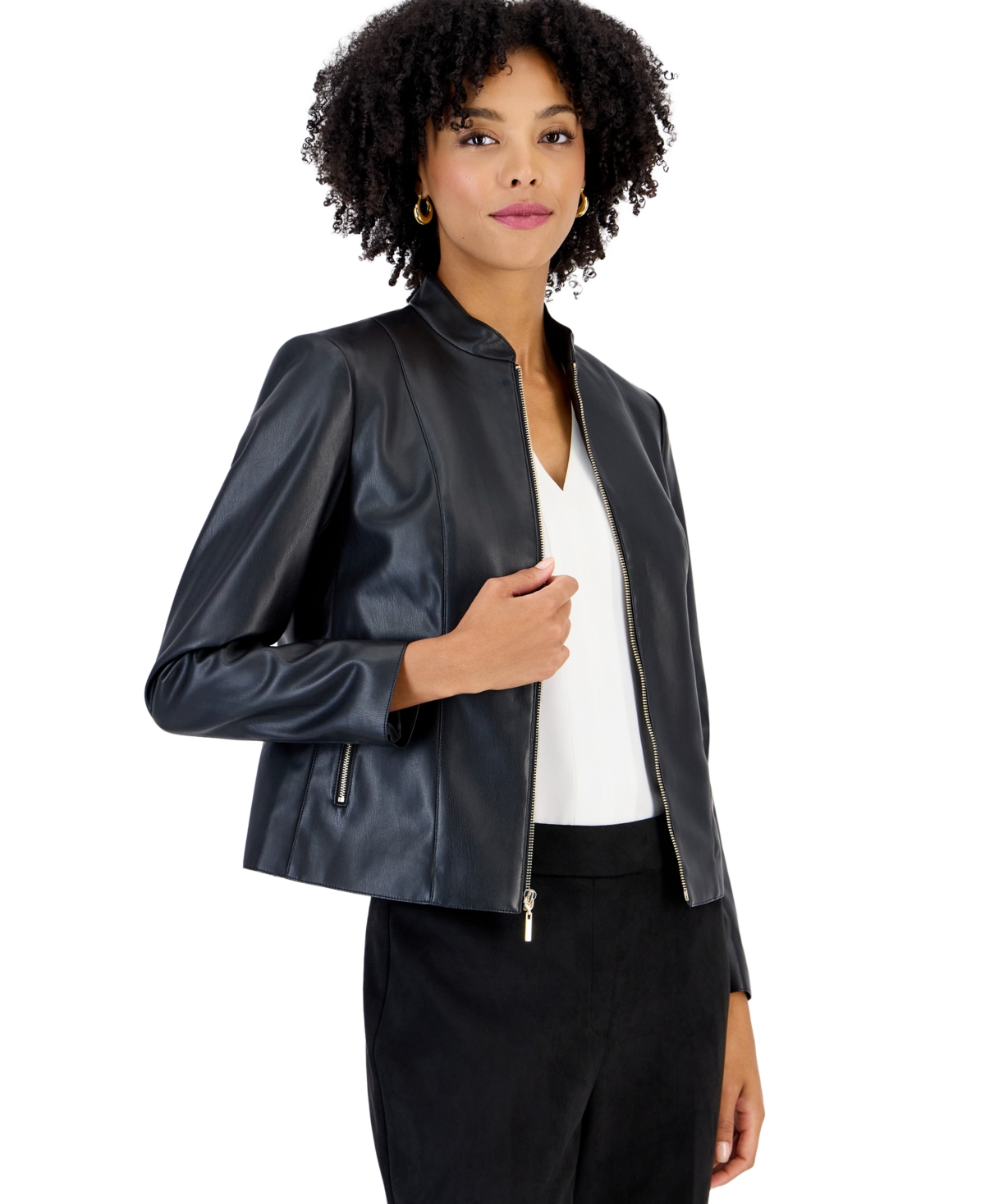 Kasper Women's Moto Zip-up Jacket In Black