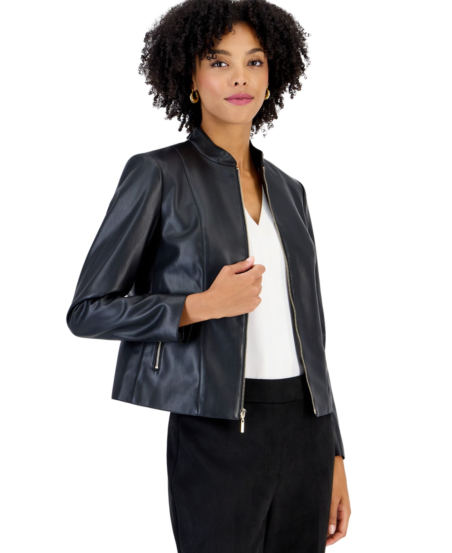 Petite Moto Fitted Zipper-Pocket Jacket