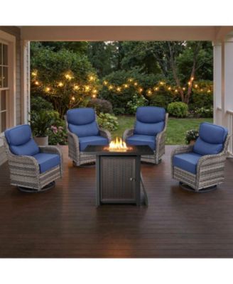 Homile Outdoor Rocking Swivel Chair Set with 6inch Cushions and Square Outdoor Fire Pit Table 50,000 BTU
