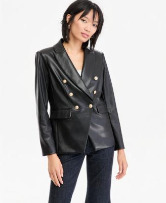 Women's Double Breasted Faux Leather Blazer