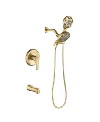 Tub Shower Faucet Dual Head Handheld 2 In 1 System With Spout Trim Kit