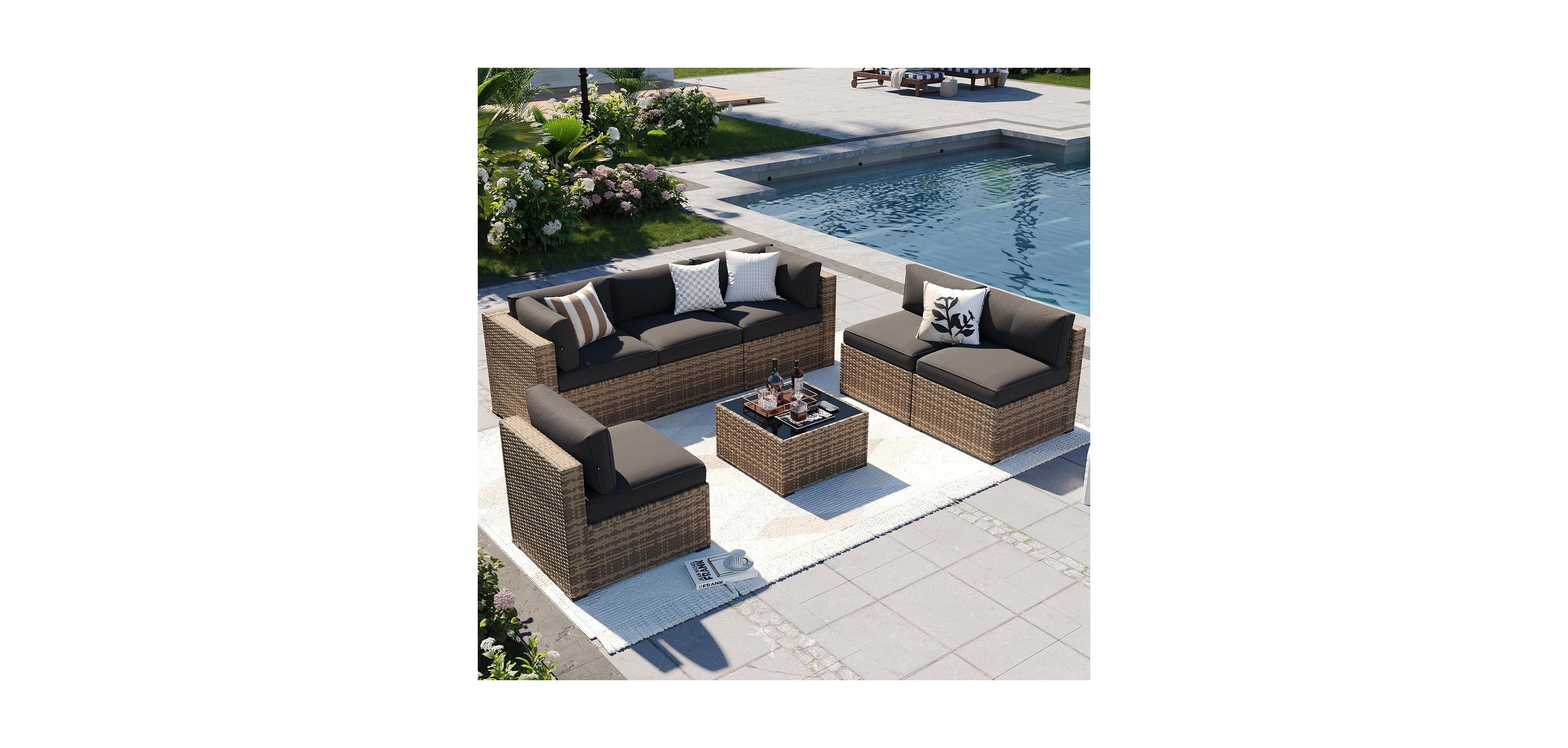 Aoxun Modular Patio Sofa Set with Optional Fire Pit