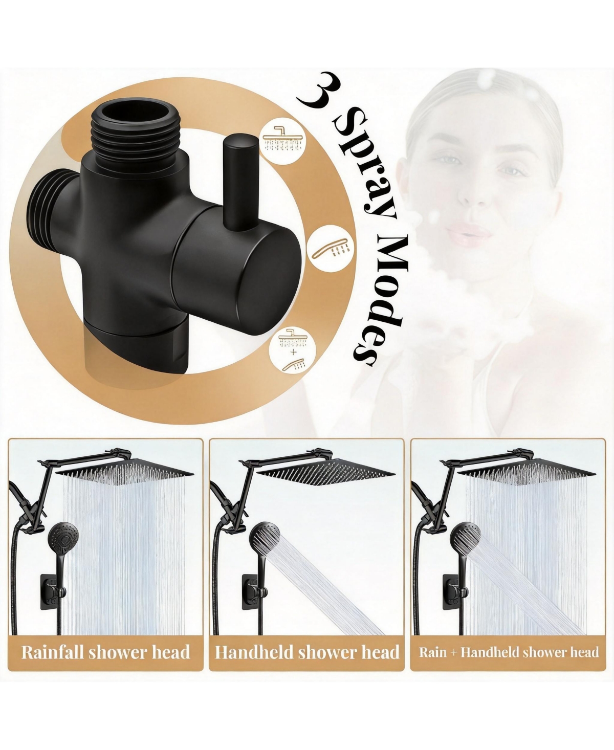 Cyqbd 12'' Rain Shower Head Handheld Spray Extension Arm 5 Setting Hose