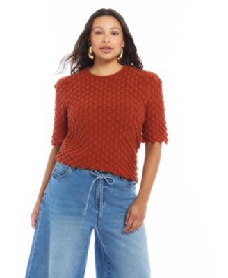 Women's Scallop-Trim Short Sleeve Sweater