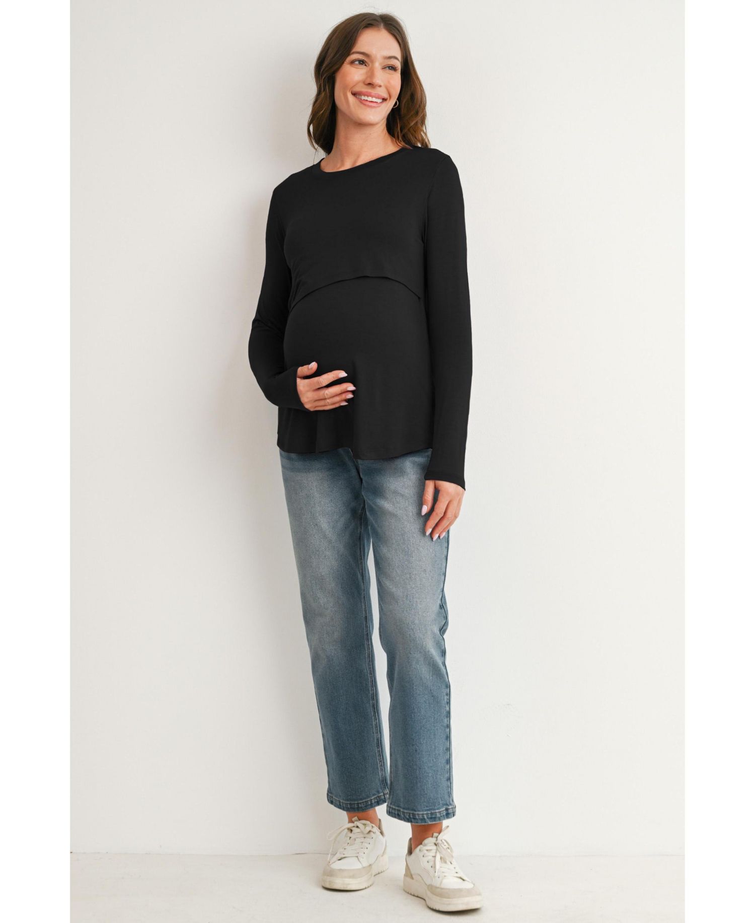 Maternity Long-Sleeve Crewneck Lift-Up Nursing Top