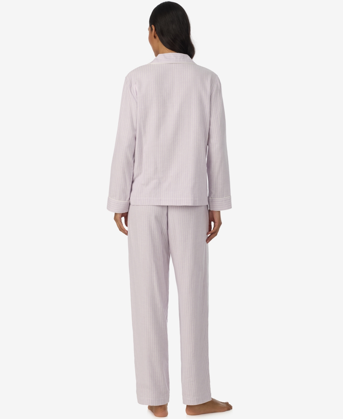 Lauren Ralph Women's Long-Sleeve Striped Notch-Collar Pajama Set