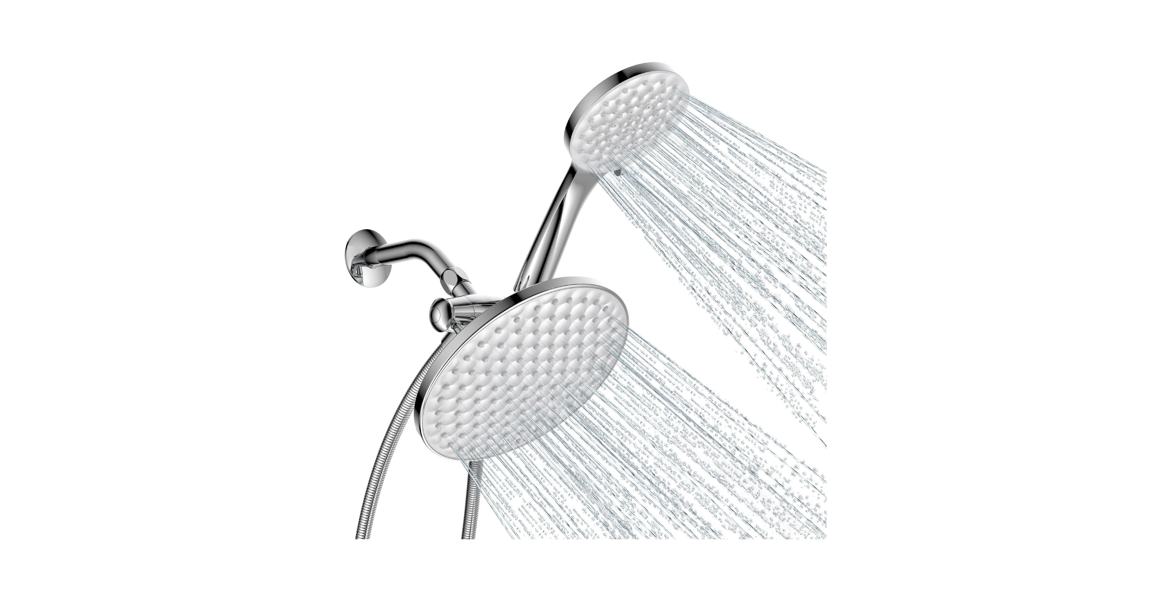 Cyqbd 8.6" Dual Shower Head Handheld Rainfall 6 Settings Hose