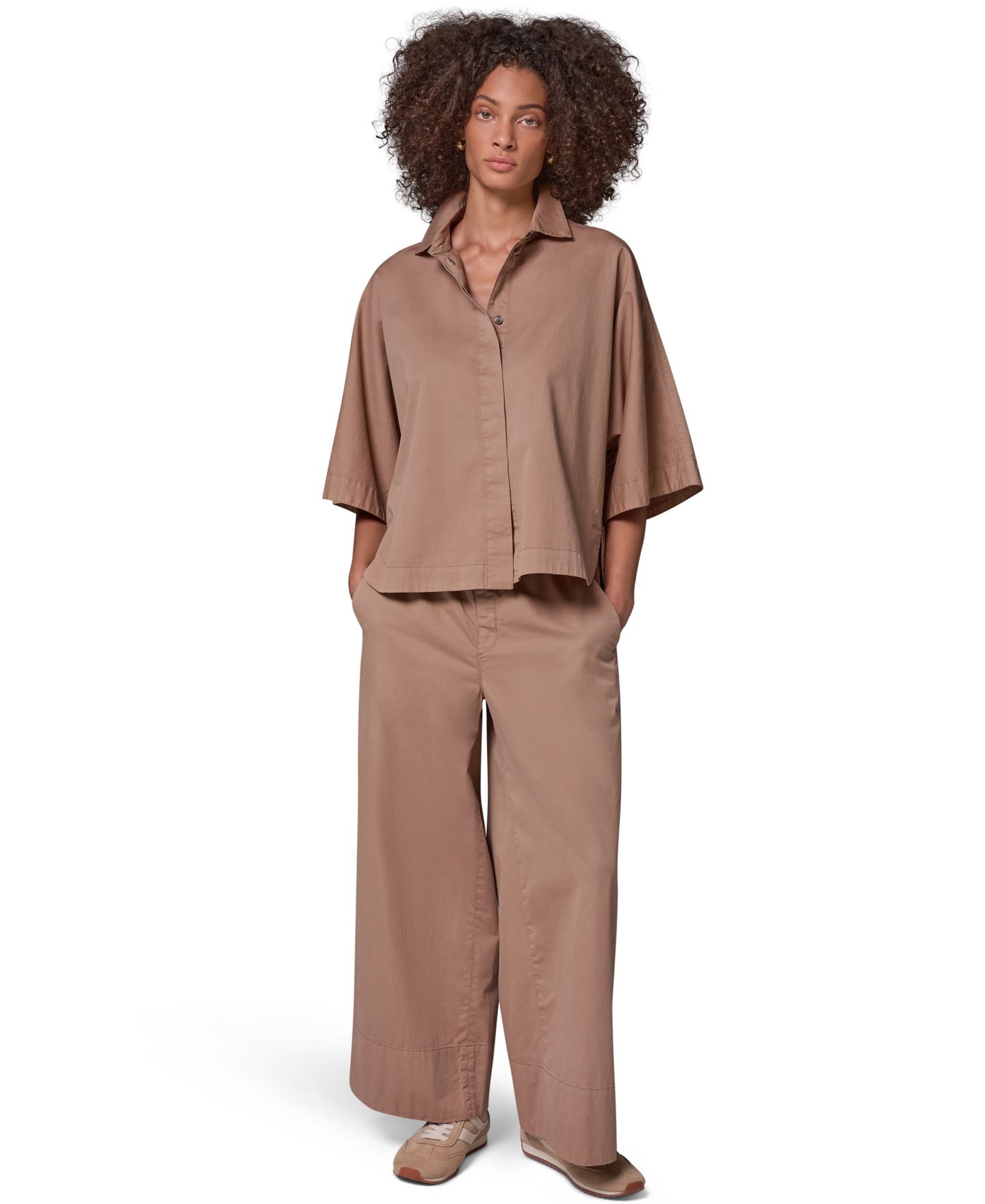 Женская рубашка Donna Karan Weekend Bali Dolman Button-Front 3/4-Sleeve Oversized Denim, цвет: Верблюжий — фото 3