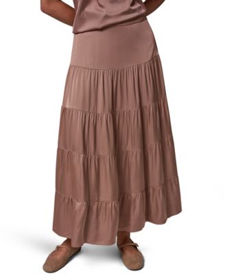 Women's Satin Midi Tiered Skirt