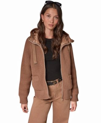 Women's Wool-Blend Hooded Mixed-Media Chunky Jacket