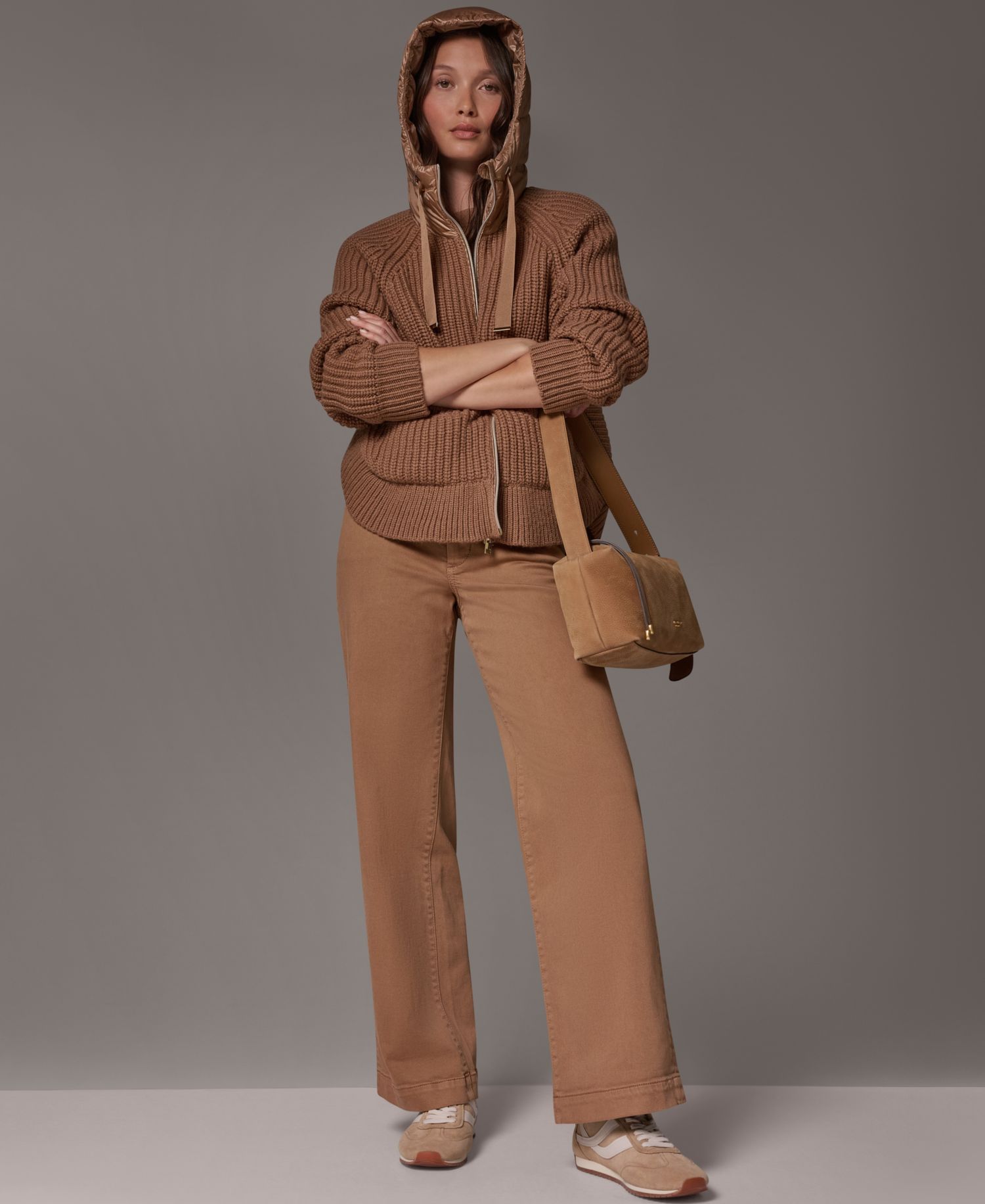Women's Wool-Blend Hooded Mixed-Media Chunky Jacket