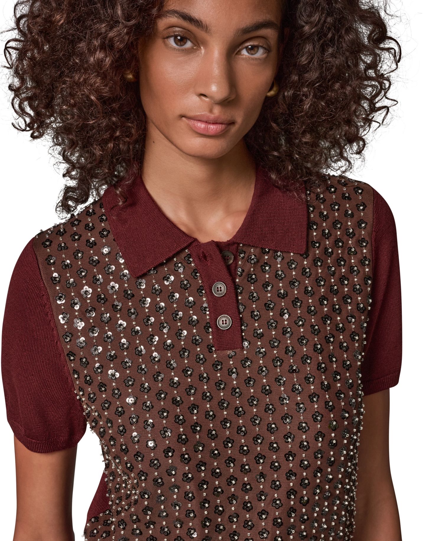 Women's Merino Wool-Blend Short-Sleeve Polo Sweater