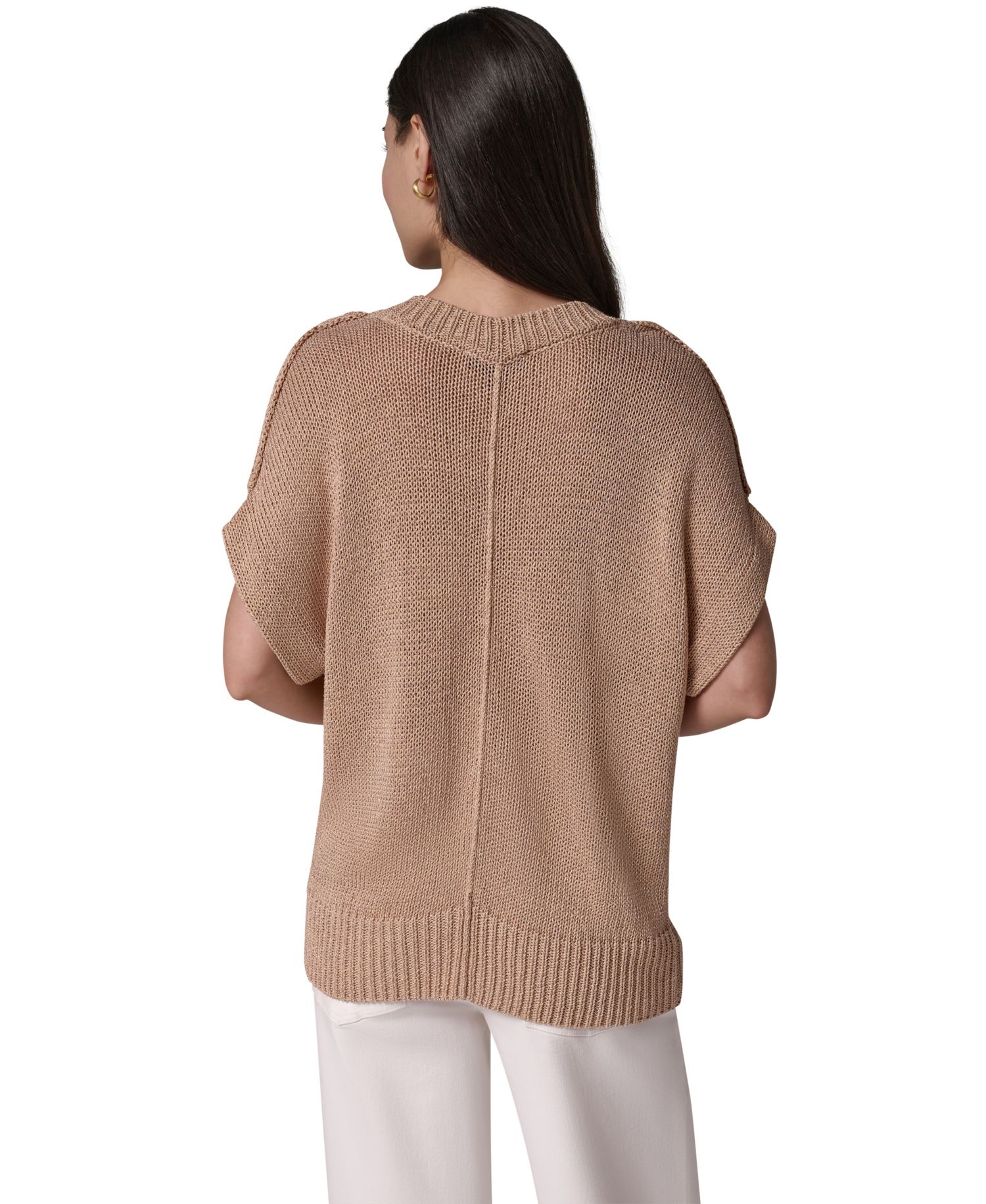 Women's Short Sleeve Relaxed Fit Lurex Sweater