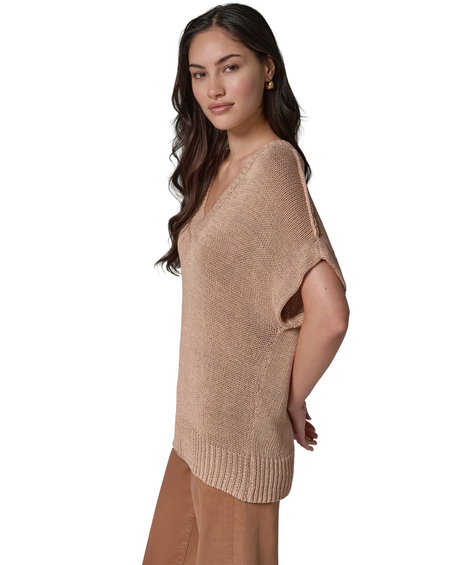 Women's Short Sleeve Relaxed Fit Lurex Sweater