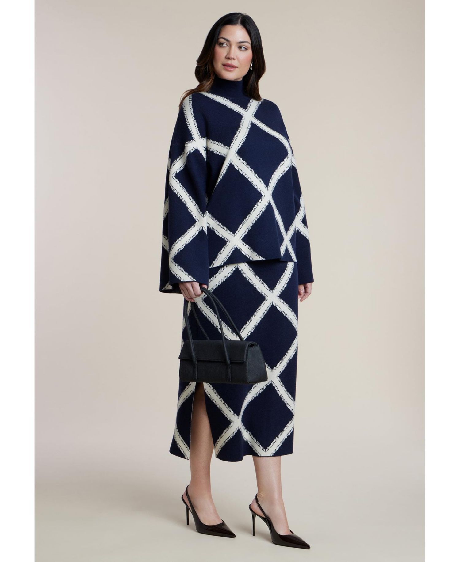 Women's Mock Neck Intarsia Sweater
