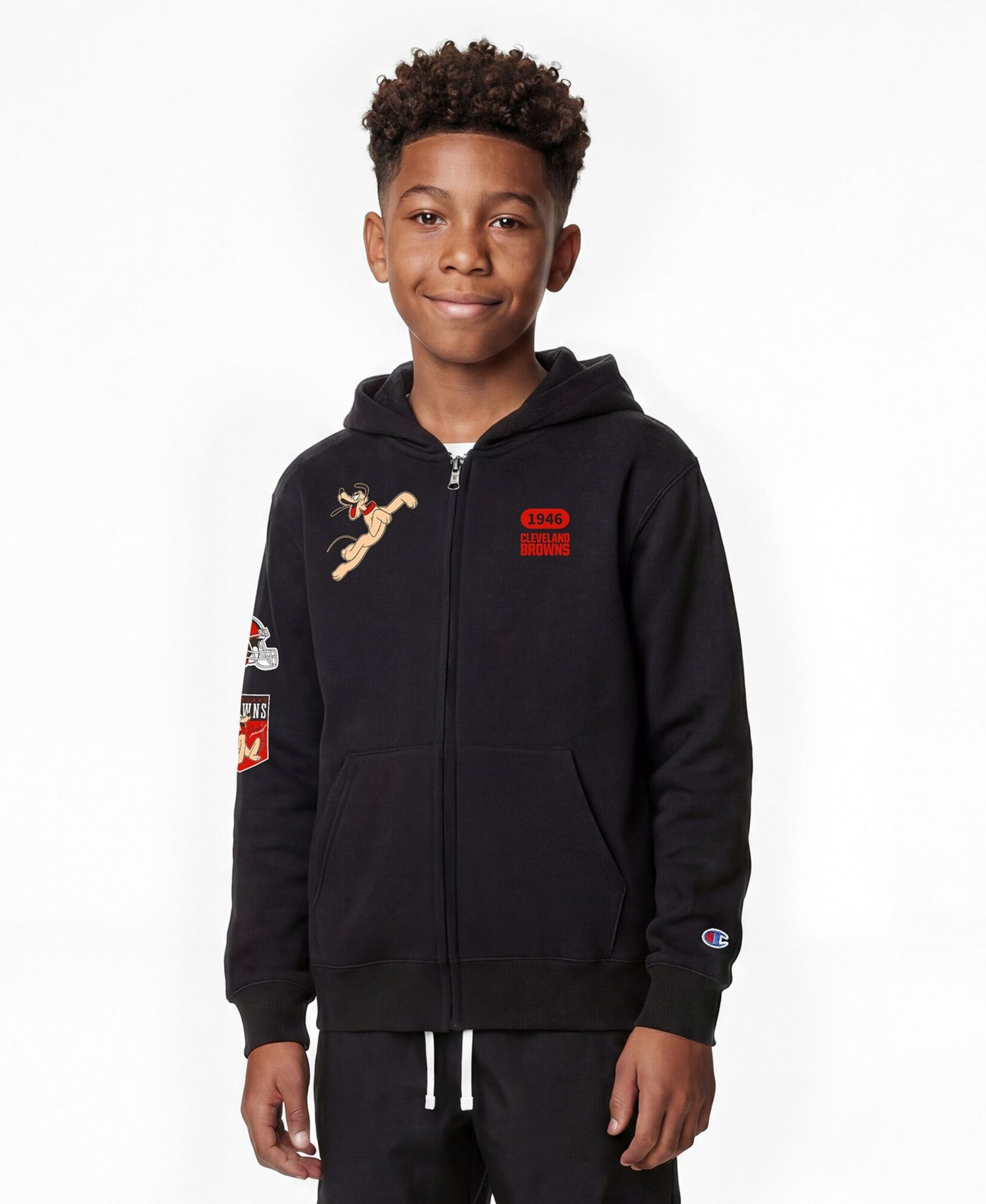 Big Boys and Girls Black Cleveland Browns Disney X Champion Full-Zip Hoodie