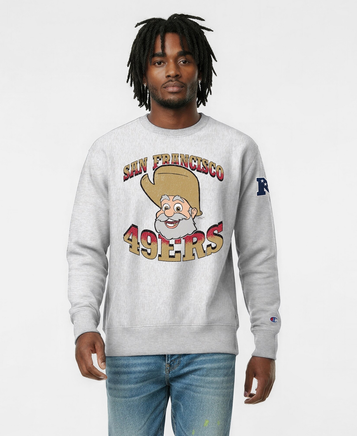 Champion Men's Silver San Francisco 49ers Disney X Champion Reverse Weave Fleece Crewneck Sweatshirt - Silver