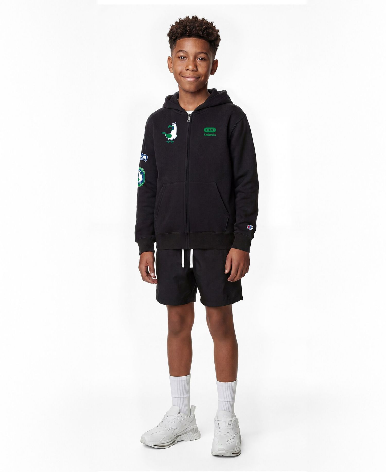 Big Boys and Girls Black Seattle Seahawks Disney X Champion Full-Zip Hoodie