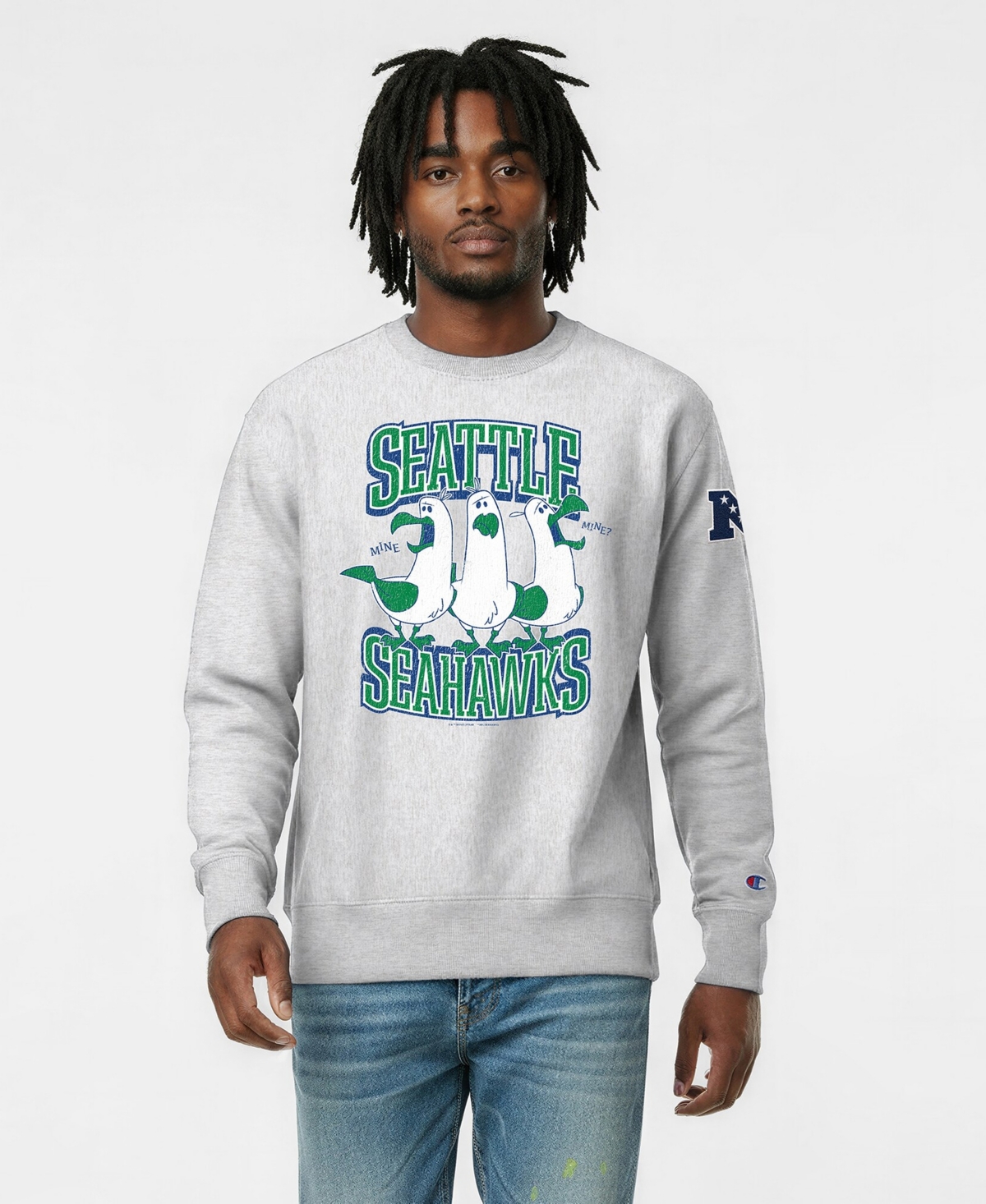 Champion Men's Seattle Seahawks Disney X Champion Reverse Weave Cotton-Blend Crewneck Sweatshirt - Silver