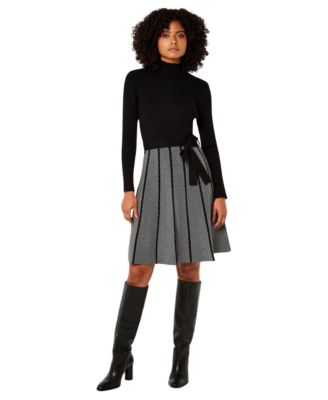 Women's Mock Neck Long Sleeve Chevron Dress