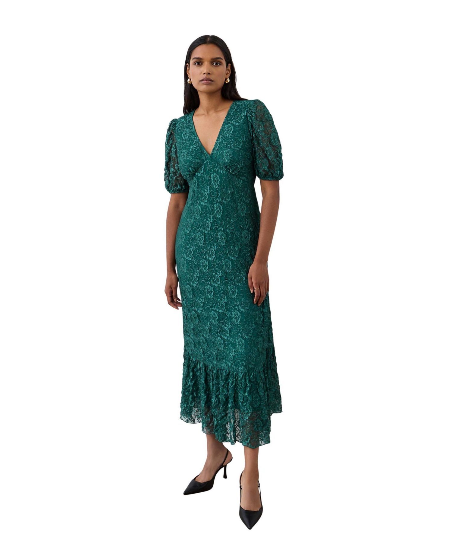 Women's Loretta Empire-Waist Fit-and-Flare V-Neck Lace Midi Dress