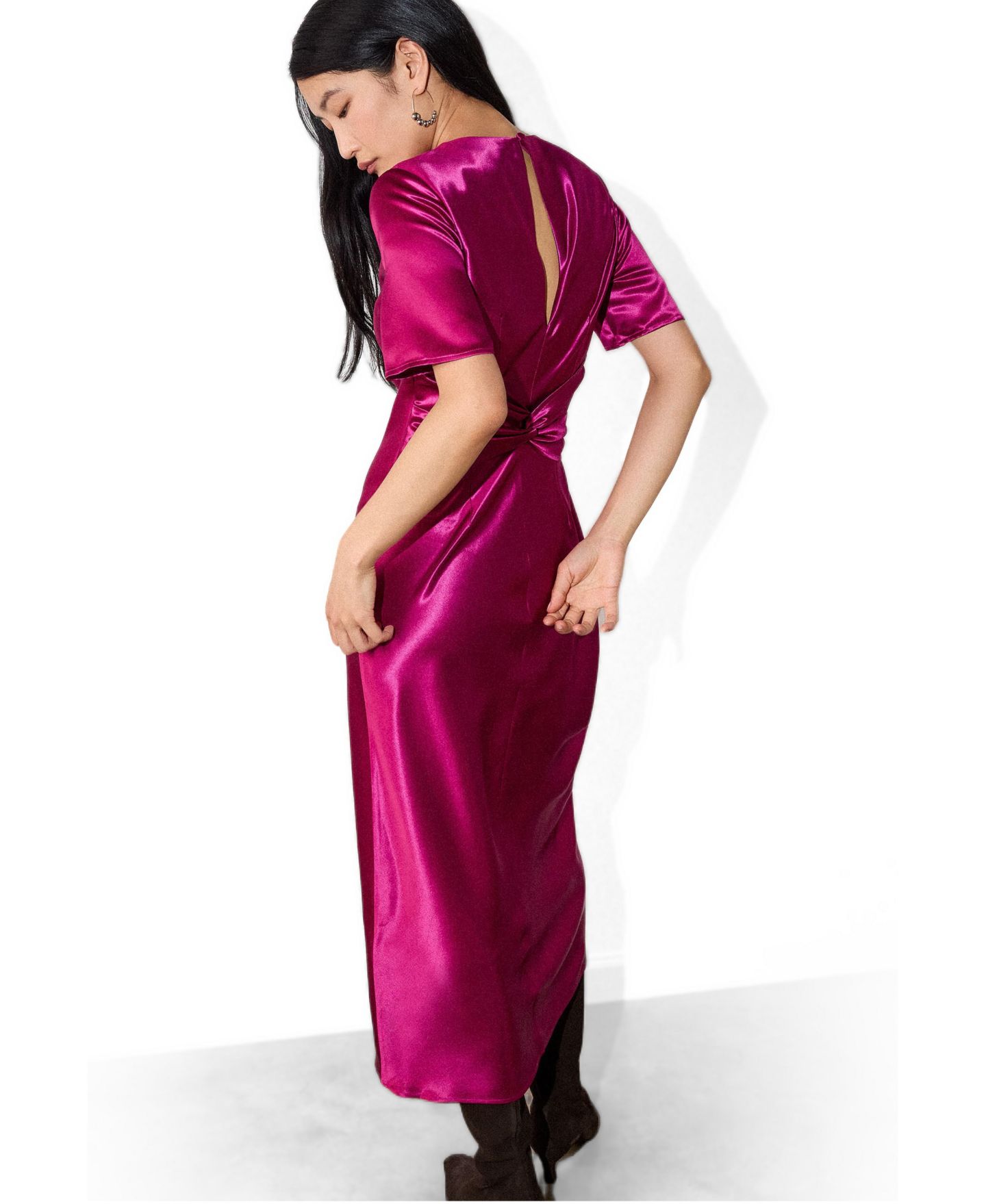 Женское платье Whistles Avery Satin Short-Sleeve Midi, цвет: Розовый — фото 4