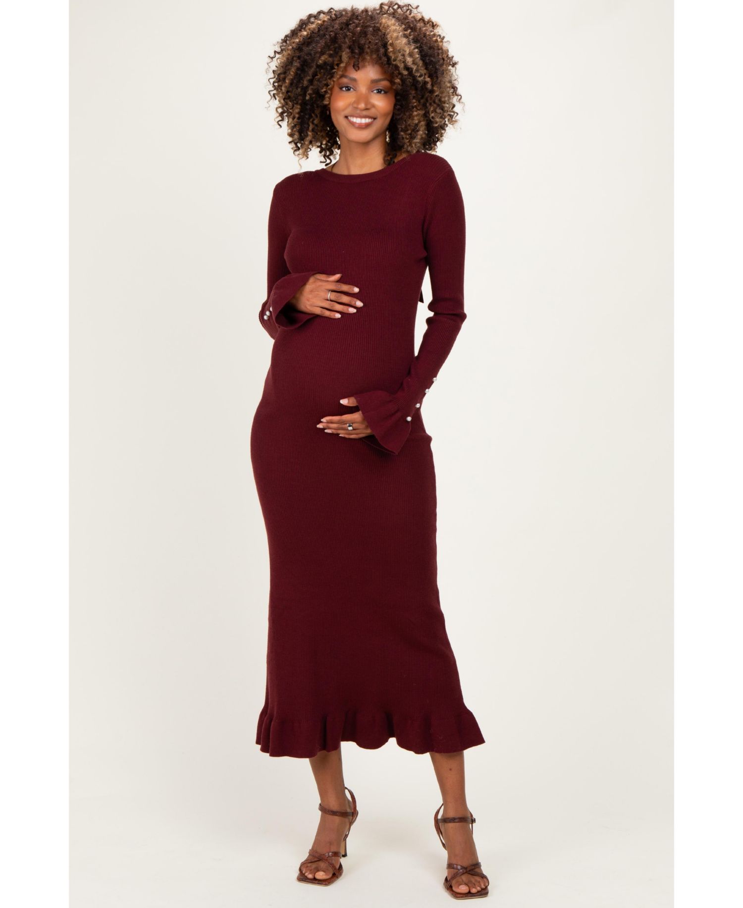 Women's Olive Ribbed Knit Bow Back Maxi Dress