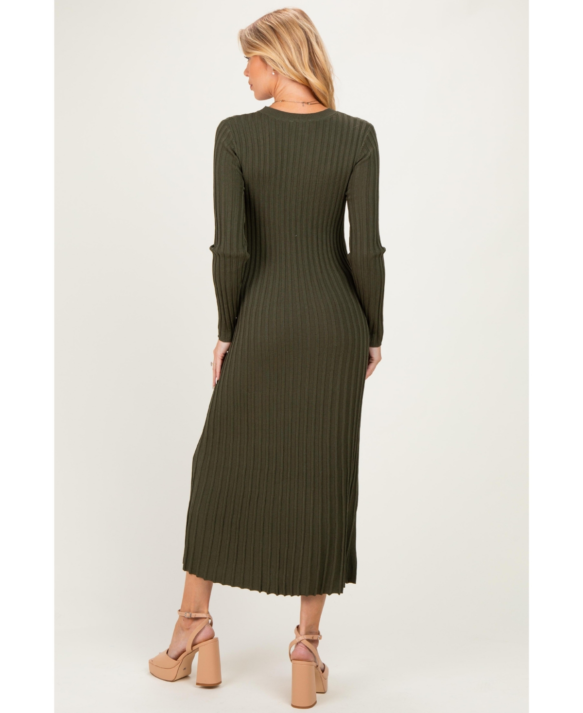 Pinkblush Maternity Long-Sleeve Ribbed Crewneck Sweater Midi Dress