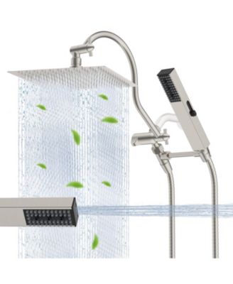 12'' Metal Rainfall Shower Head Handheld Wand Extension Arm Hose Kit