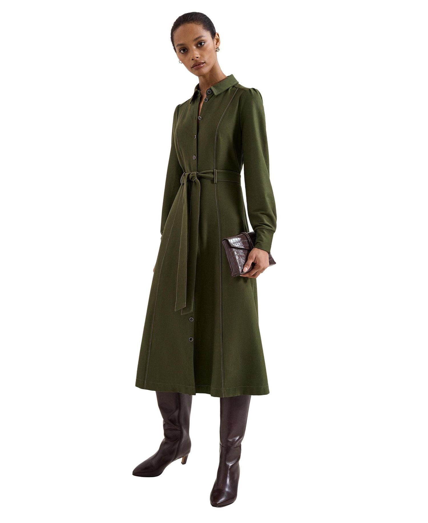 Women's Avelyn Long Sleeve Belted Midi Shirt Dress