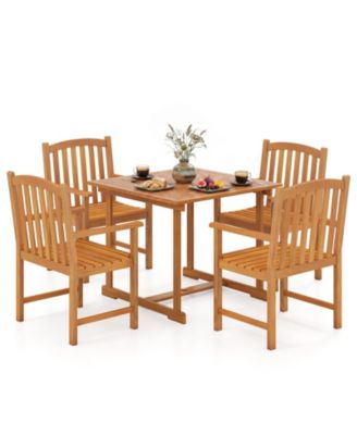 5-Piece Outdoor Square Patio Dining Set with 1.97 Umbrella Hole and Slatted Seat