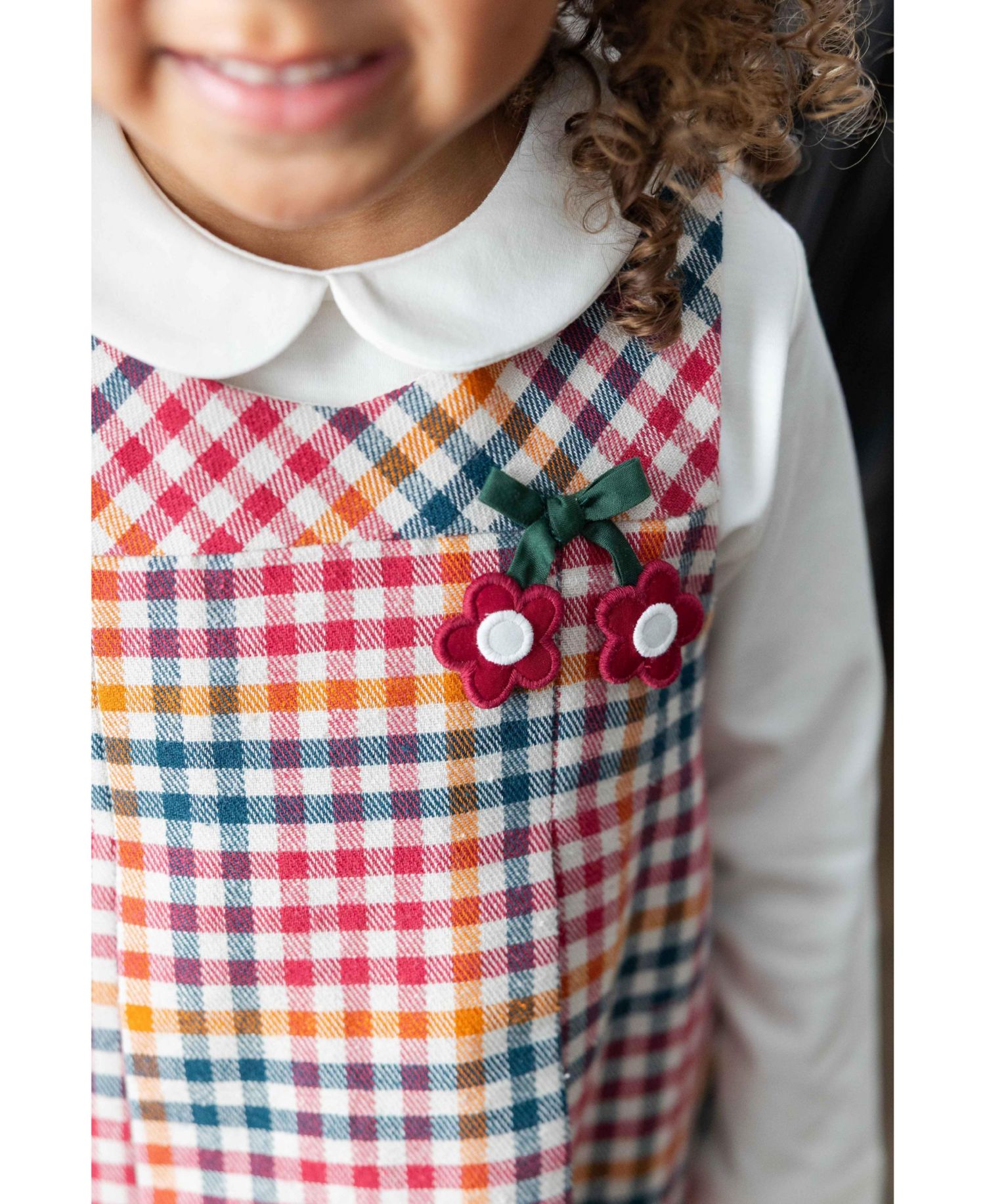 Girls' 4-16 Plaid Floral-Applique Jumper