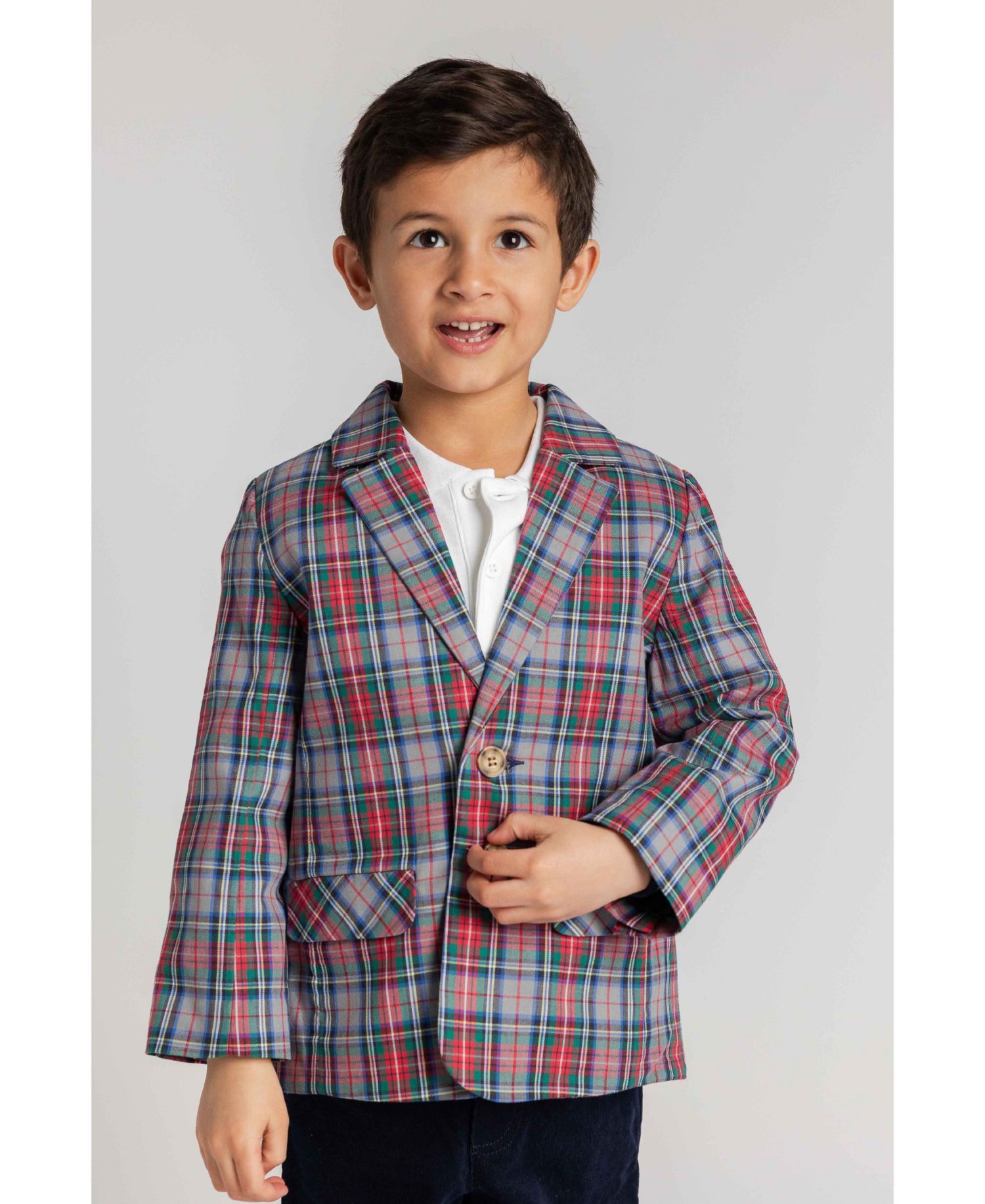 Boys' 4-20 Plaid Single-Breasted Machine Washable Blazer