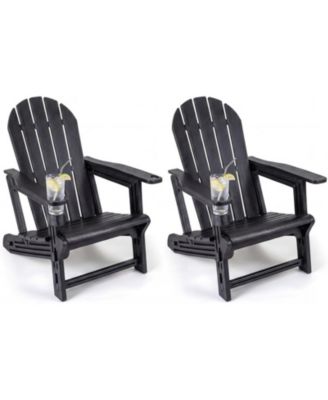 2-Piece Outdoor Adirondack Chair Set with Built-In Cup Holders and Wood Grain Finish