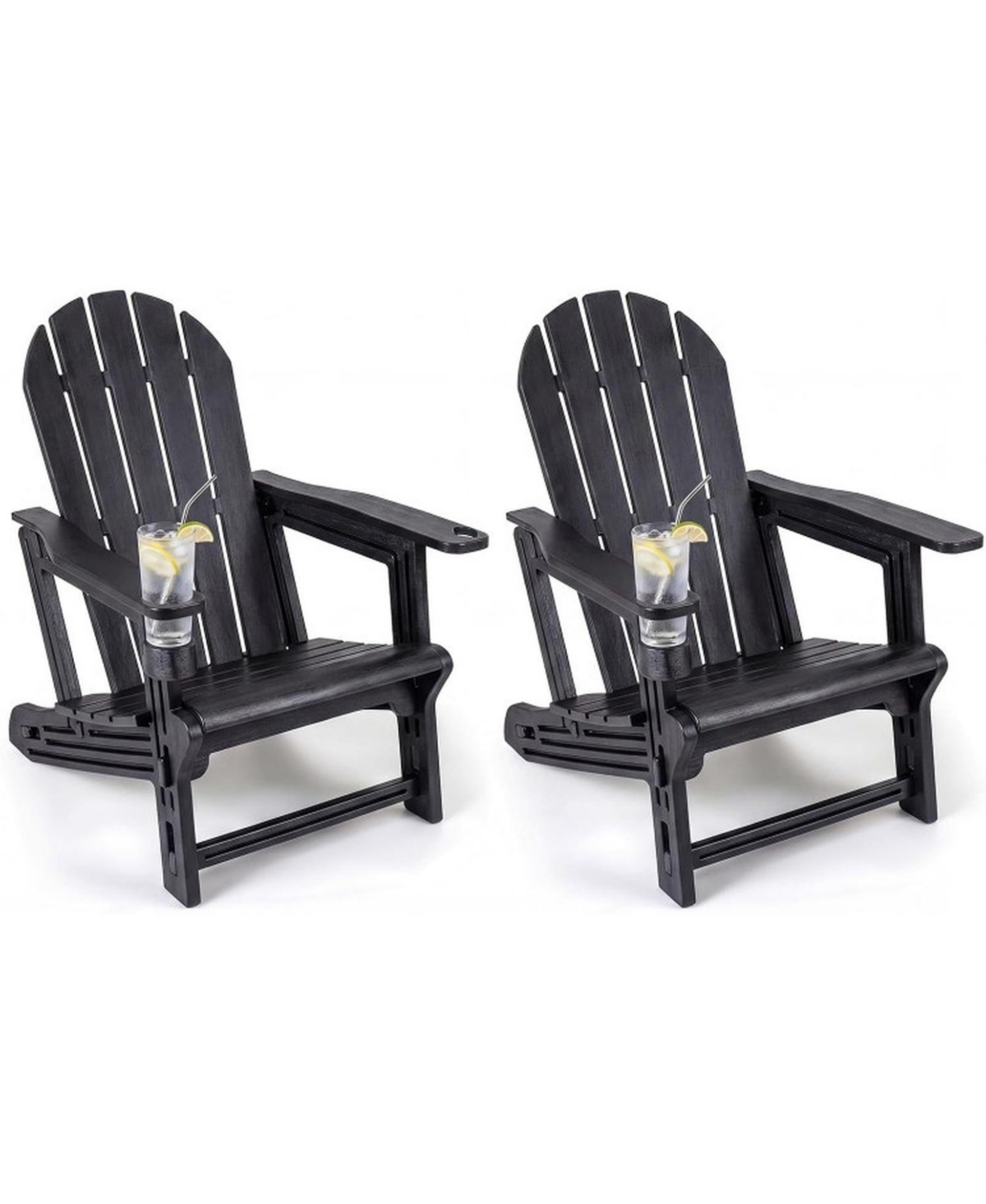 Sugift 2-Piece Outdoor Adirondack Chair Set with Built-In Cup Holders and Wood Grain Finish