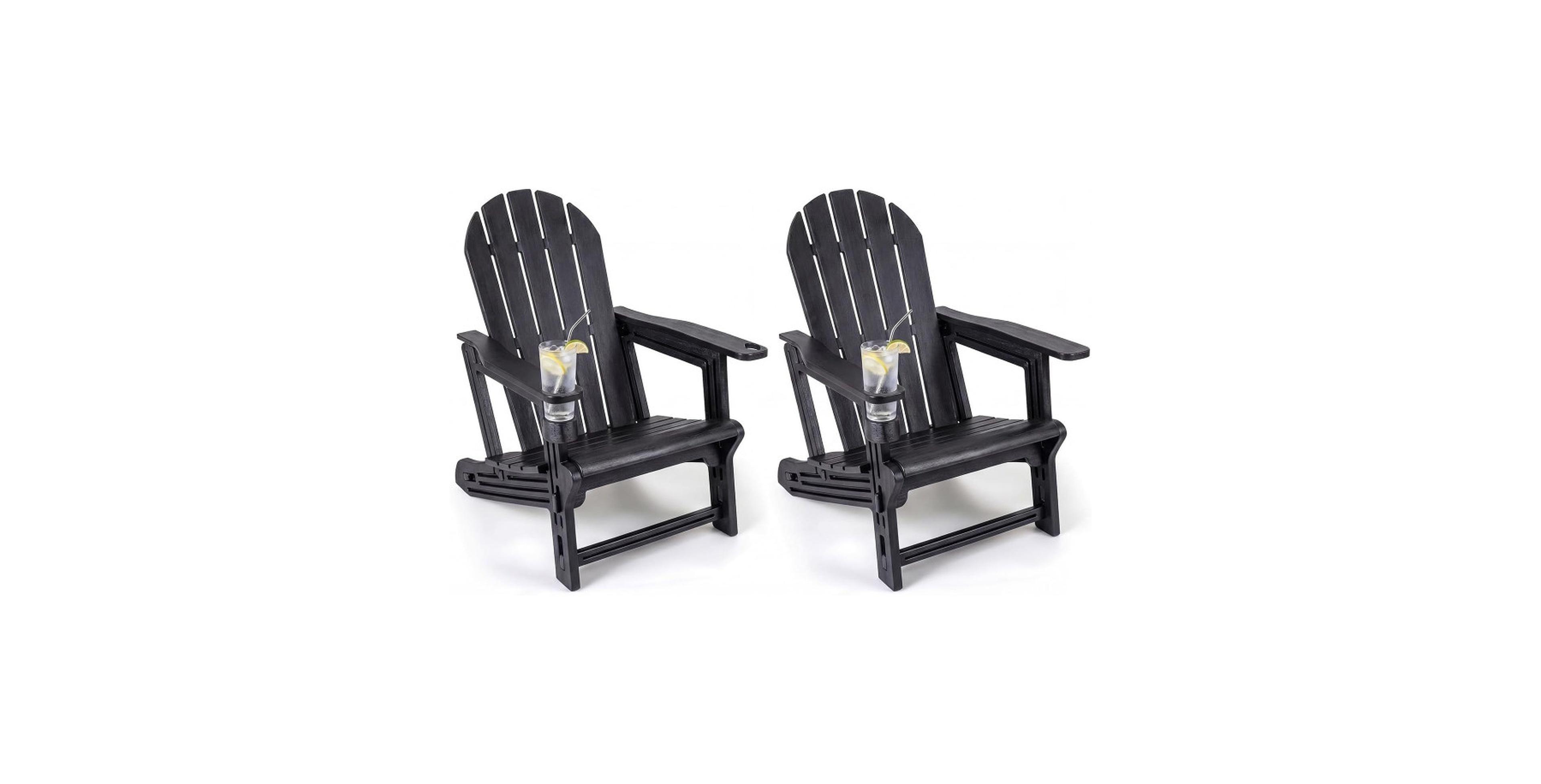 Sugift 2-Piece Outdoor Adirondack Chair Set with Built-In Cup Holders and Wood Grain Finish