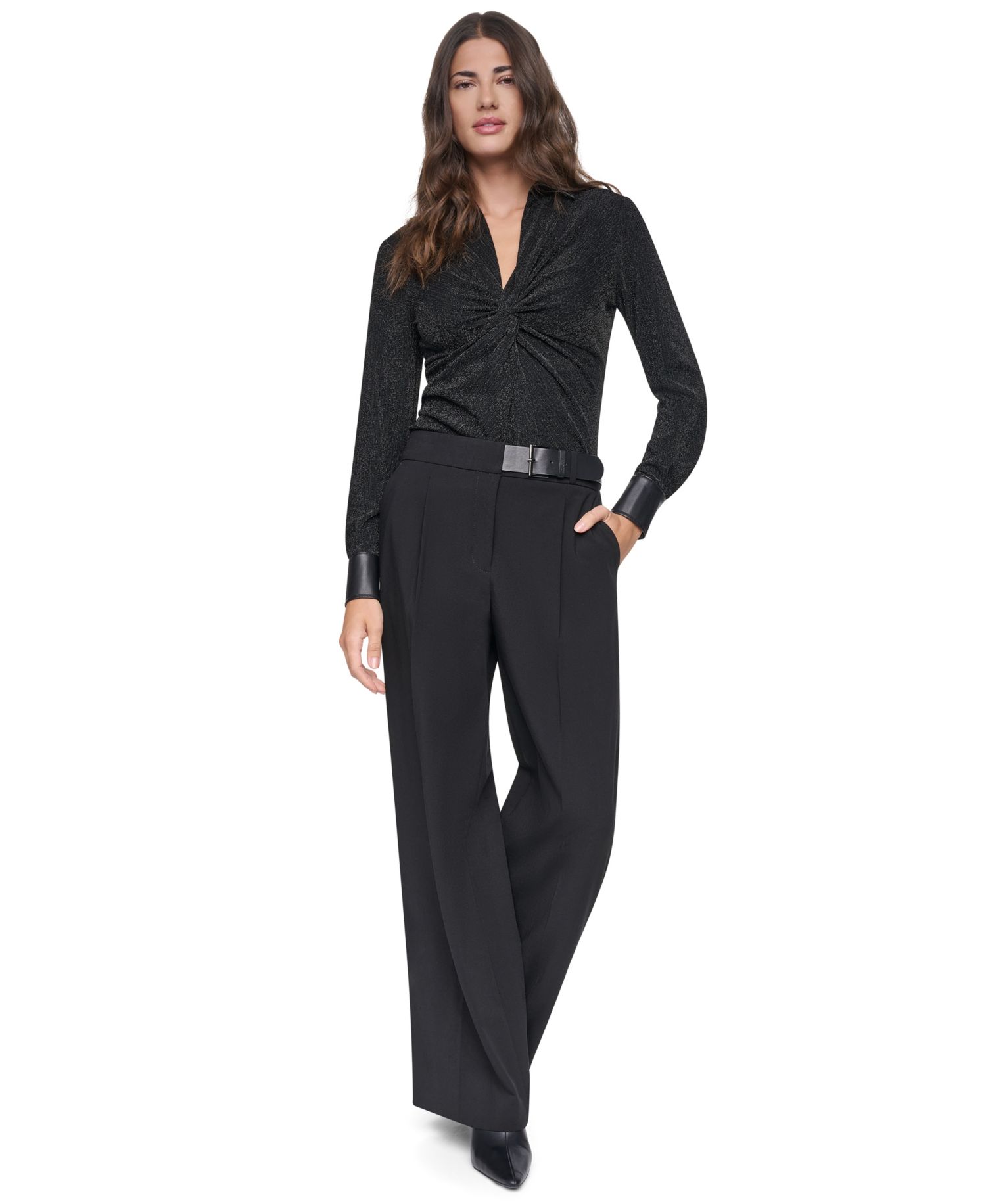 Women's High-Waisted Wide-Leg Belted Pants